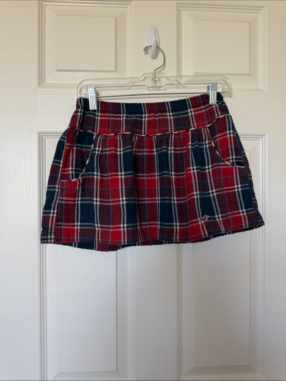 Hollister Red and Navy Plaid A-Line Mini Skirt